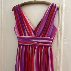 Vivienne Tam Chiffon Pink Watercolor Lined Print V-Neck Long Silk Dress